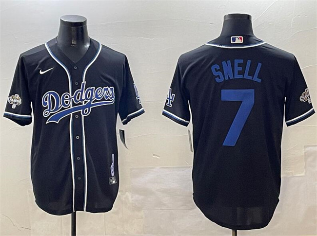 Men's Los Angeles Dodgers #7 Blake Snell Black 2024 World Series Champions Cool Base Stitched Baseball Jersey Men's Los Angeles Dodgers #7 Blake Snell Black 2024 World Series Champions Cool Base Stitched Baseball Jersey